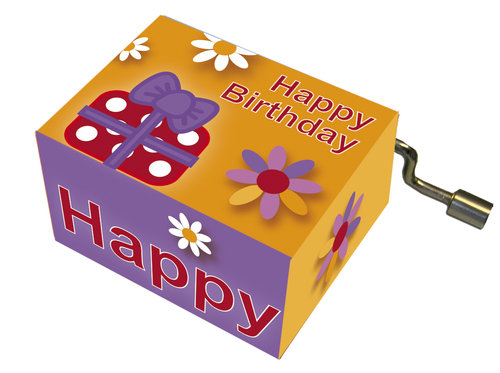Päckchen und Blüten "Happy Birthday"